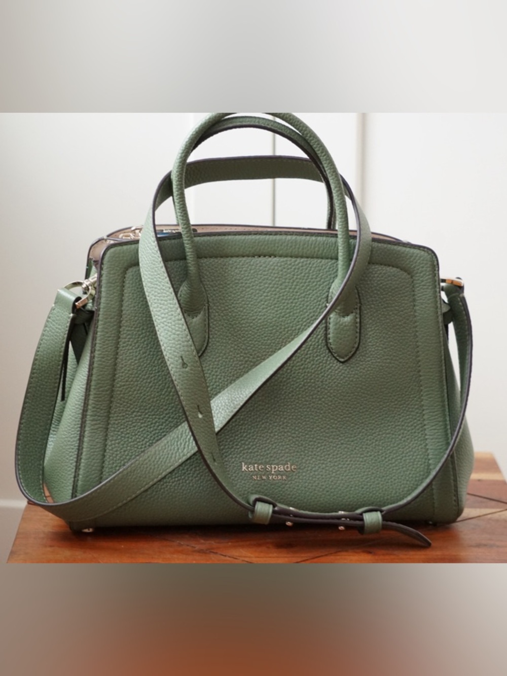 kate spade Knott Small Satchel Sage Green Pebbled Leather Crossbody - Picture 3 of 13